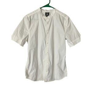 H M Mens Muscle Fit Band Collar Short Sleeve White Button Up Shirt Medium
